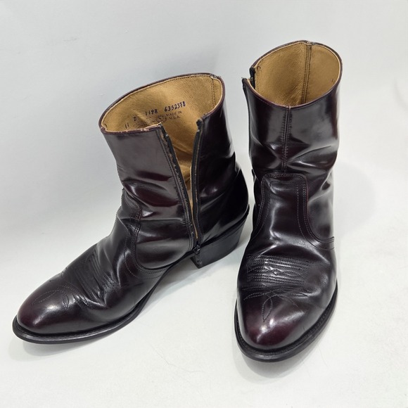Union Made Other - Vintage UFCW 1198 Union Leather Zip Up Western Ankle Boots Burgundy Mens 11 D